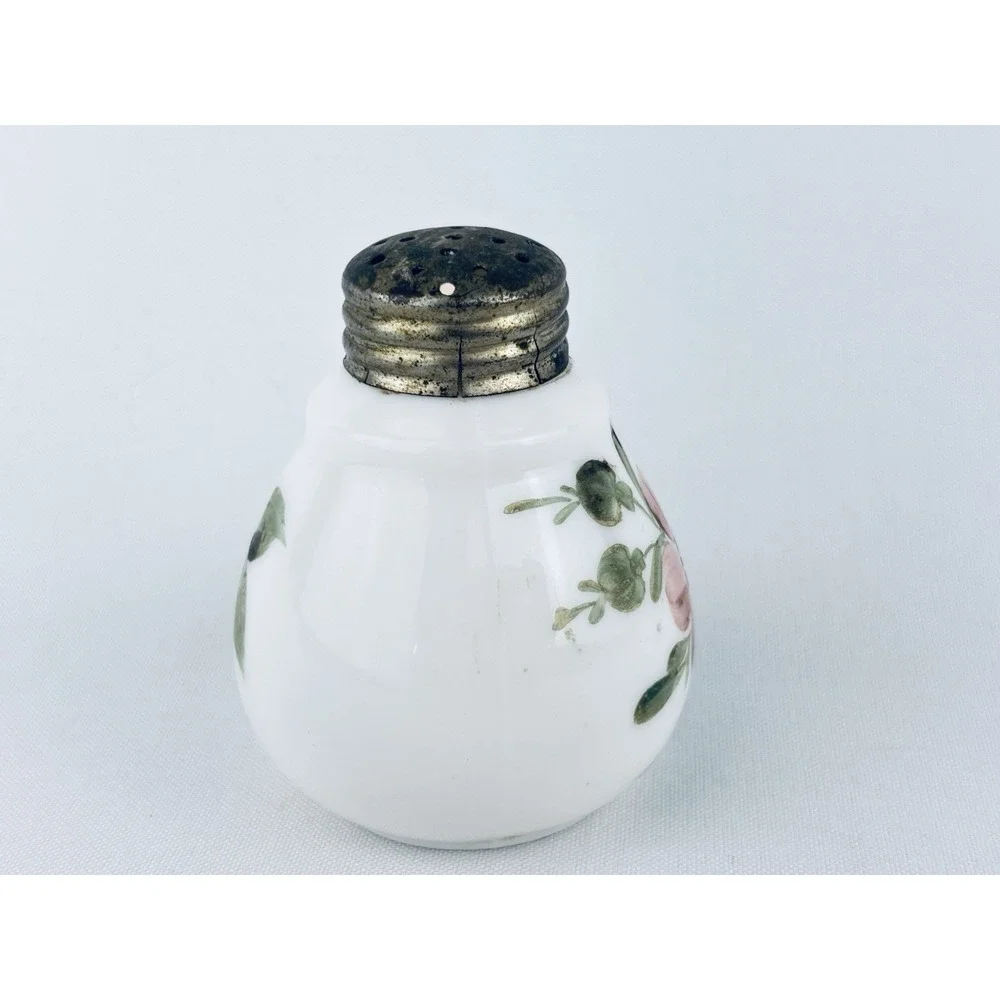 Antique Vintage Hand Painted Milk Glass shaker Early American Pattern Floral